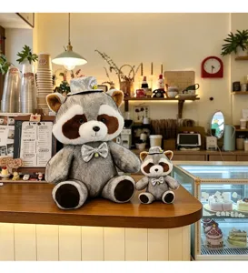 Cute gentleman raccoon plush toy doll with hat and bow tie, perfect for kids birthday.