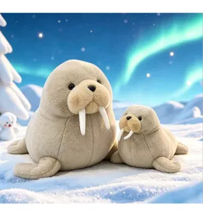 Cute plush walrus toy set, soft stuffed marine animal doll pillow for kids and holiday gifts.