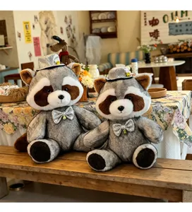 Cute gentleman raccoon plush doll toy stuffed animal for kids birthday gift detail view