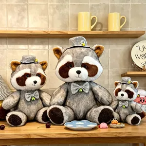 Cute gentleman raccoon plush toy doll fluffy stuffed animal birthday gift for kids and girls
