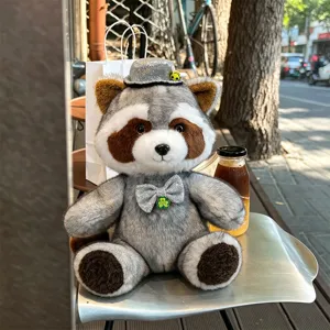 Cute gentleman raccoon plush toy doll with a mini hat and bow tie, perfect birthday gift.