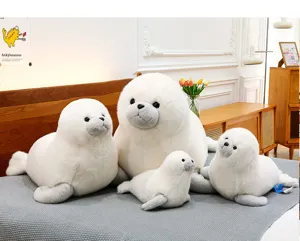White seal plush toy set, soft stuffed animal doll pillow for kids room decoration and cozy gift.