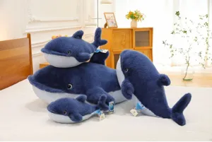 Soft blue whale plush toy stuffed animal cute ocean series companion pillow for kids.