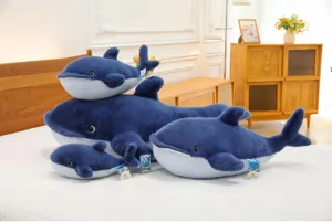 Cute blue whale plush toy soft stuffed animal pillow dolphin doll for kids and home decor