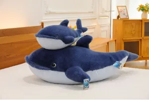Cute blue whale plush toy set, soft stuffed animal doll for kids companion and home decor.