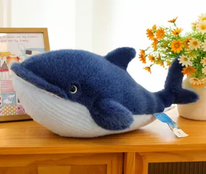 Soft blue whale plush toy cute ocean stuffed animal pillow comfortable companion doll for kids