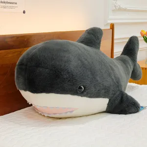 Large gray shark plush toy cute ocean animal stuffed doll children gift pillow home decor