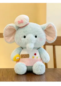 Adorable éléphant en peluche bleu avec toque de chef et tablier poupée douce cadeau enfants