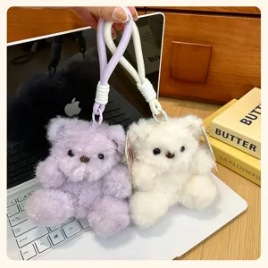 Fluffy teddy bear keychain cute plush doll bag charm backpack pendant soft toy gift