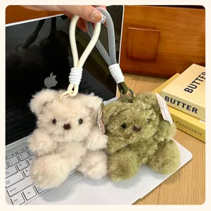 Cute fluffy teddy bear keychain plush toy pendant, soft cute bag charm, adorable desktop companion.