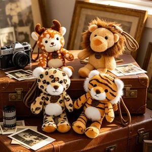 Cute Forest Animal Plush Doll Pendant Tiger Lion Leopard Sika Deer Bag Hanging Ornament Keychain Gift