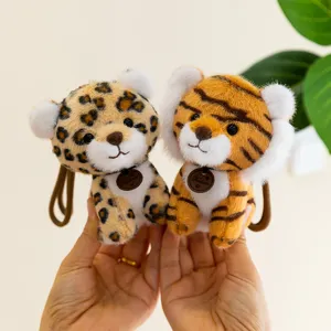 Cute forest animal plush keychain leopard tiger bag pendant cute fluffy stuffed toy accessory