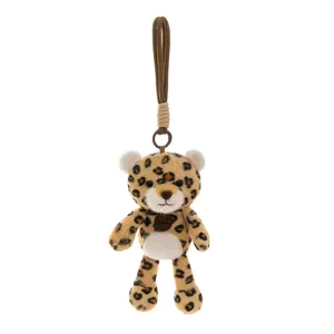 Cute leopard plush keychain soft stuffed animal bag charm fluffy key ring for kids girls