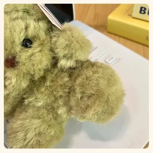Cute olive green teddy bear plush toy fluffy keychain lovely mini stuffed doll pendant