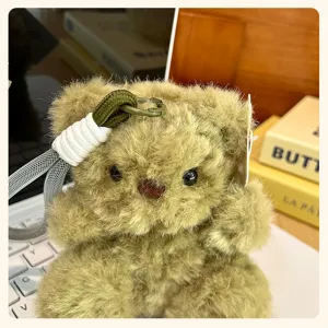 Fluffy teddy bear keychain plush toy cute desktop companion bag pendant charm nice gift box