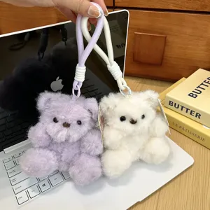 Cute fluffy teddy bear plush keychain, soft toy pendant, ideal bag and key ornament.