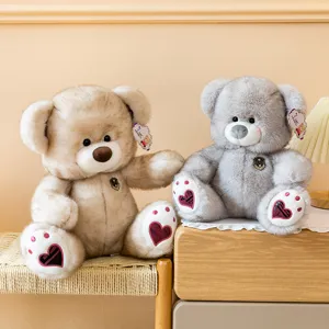 Cute Teddy Bear Plush Toy Stuffed Animal Soft Cuddly Doll With Bowknot Heart Embroidery Birthday Gift For Kids