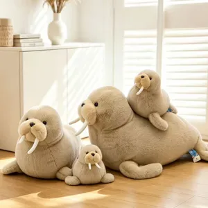 Cute simulated walrus plush toy set, soft stuffed animal doll pillow for kids and girls.