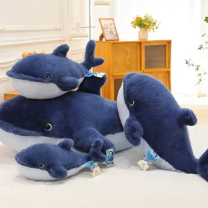 Blue whale plush toy cute stuffed animal soft ocean pillow for kids home decor main view