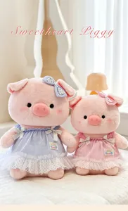 Cute couple pig plush toy soft doll cute children's birthday gift sweet pig style detail view.