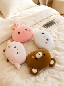 Cute animal plush pillow cartoon rabbit and bear soft cushion for office nap and room decoration.