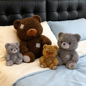 Retro Patchwork Krullende Beer Knuffel Genezende Knuffeldier Teddybeer Zacht Knuffelkussen Troostend Verjaardagscadeau