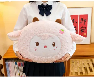 Cute cartoon animal plush toy pillow, soft lamb cushion for office nap and dormitory chair use.