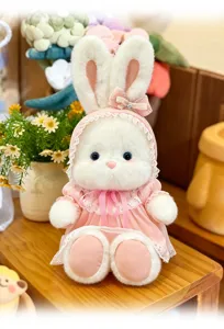 Süßes Plüschhase Stofftier mit rosa Spitzenkleid, weiche Kuschelpuppe Geschenk für Kinder.