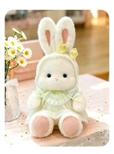Süßes Plüschhase Spielzeug mit Spitzenkleid und Haube, weiche Stofftier Kaninchen Puppe Geschenk.