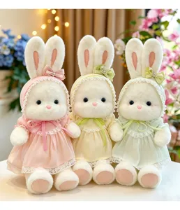 Süßes Kaninchen Plüschtier mit Spitzenkleid weiche Stofftier Puppe schönes Mädchen Geschenk Kissen