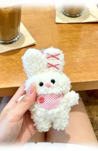 Cute fluffy plush rabbit doll keychain, soft companion toy bag ornament for gifts.