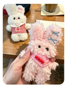 Cute fluffy plush rabbit pendant soft bunny doll healing companion keychain bag charm gift