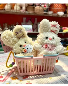 Cute fluffy white rabbit plush pendant soft stuffed bunny doll keychain bag charm gift