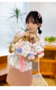 Cute plush rabbit pendant soft stuffed bunny doll keychain fluffy bag charm gift detail view