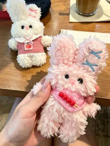 Cute plush rabbit pendant, soft fluffy bunny doll toy for bag decoration and lovely keychain.