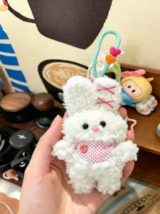 Cute plush rabbit bunny doll pendant fluffy bag charm keychain gift accessory 1pc