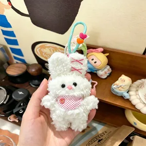 White plush bunny keychain cute rabbit bag charm soft fluffy stuffed toy gift