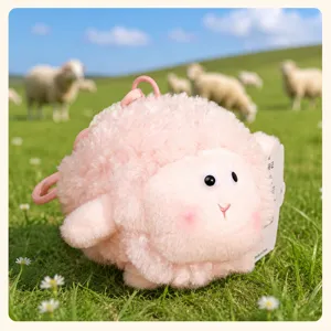 Cute pink fluffy round sheep plush pendant bag charm keychain soft doll for women and girls.