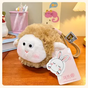 Cute fluffy sheep plush pendant keychain, soft stuffed bag charm doll for daily cute accessories.