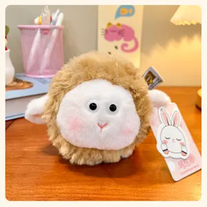 Cute fluffy sheep plush pendant detail showing soft round body, googly eyes, and sweet pink blush.