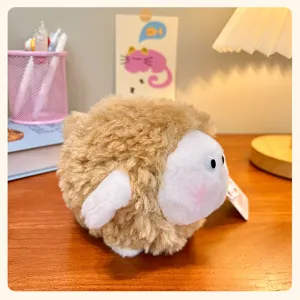 Cute round fluffy sheep plush pendant doll adorable bag charm keychain toy for gift