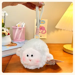 Cute white fluffy sheep plush keychain bag charm soft stuffed animal pendant toy for women and girls