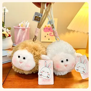 Fluffy round sheep plush keychain cute soft toy bag charm animal pendant doll gift