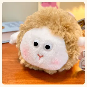 Cute round fluffy sheep plush toy pendant bag charm fluffy doll for keychain decoration