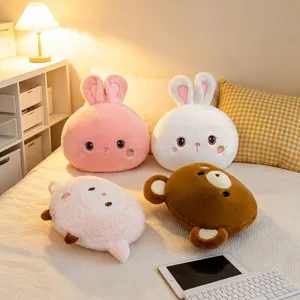Cute cartoon animal plush throw pillow set, soft rabbit and bear cushions for bedroom decor sofa.