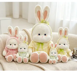 Niedlicher Plüschhase mit süßem Kleid, weiche Puppe als Geschenk für Kinder und Mädchen.