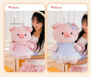 Cute couple pig plush toys with lace dresses, available in 40cm and 50cm sizes for kids.