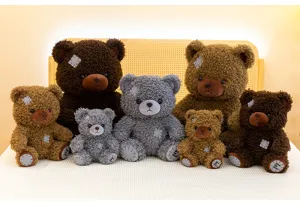 Vintage patch krullende teddybeer pluche speelgoed schattige pop metgezel kussen verjaardag