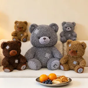 Vintage patch krullende teddybeer pluche speelgoed schattige helende knuffelkussen cadeautje