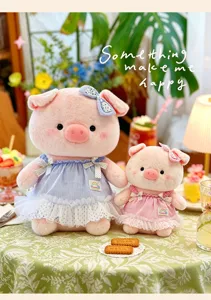 Cute couple pig plush toys stuffed animals cute dress dolls birthday gift for kids girls